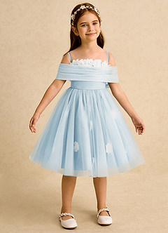Azazie May Blumenmädchenkleider Ballkleid Plissee Tüll Kleid Himmelblau image7