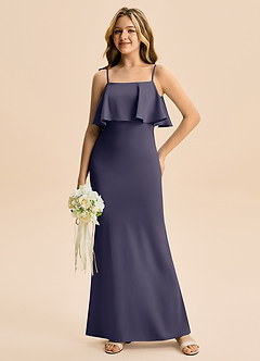 Azazie Galene Junior Havfrue Stræk satin Gulv-længde Junior brudepige Kjole image3