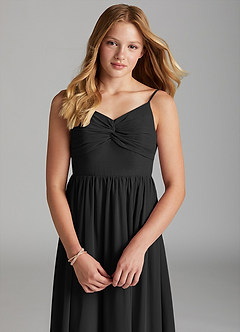 Azazie Zeya Junior Black A-Line Chiffon Dress image6