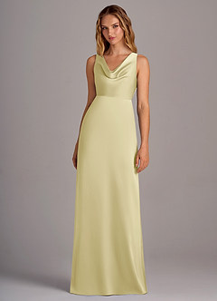 Azazie Wrenlee Bridesmaid Dresses Lemon Sorbet A-Line Stretch Satin Dress image4