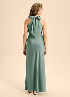 Azazie Doretta Junior Silver Sage Mermaid Pleated Stretch Satin Dress image2