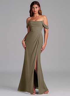 Azazie Johana Jurken voor bruidsmeisjes Converteerbaar Jurk van Chiffon met Zeemeermin Off the Shoulder Wilgengroen image7