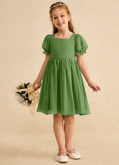 Azazie Jolie Flower Girl Dresses Basil A-Line with Sleeves Chiffon Dress image4