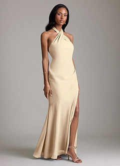 Azazie Lorena Bridesmaid Dresses Champagne Mermaid Pleated Chiffon Dress image3
