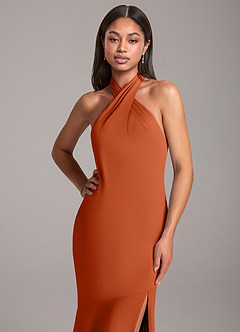 Azazie Lorena Bridesmaid Dresses Burnt Orange Mermaid Pleated Chiffon Dress image2