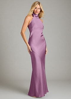 Azazie Velli Bridesmaid Dresses Wisteria Mermaid High Neck Stretch Satin Dress image4