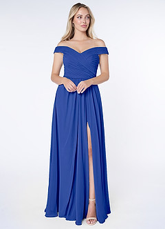 Azazie Audrianna Jurken voor bruidsmeisjes Converteerbaar Jurk van Chiffon met A-Lijn Off-the-shoulder verzameld Koningsblauw image1