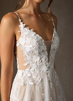 Azazie Monda Vestidos de novia Vestido de Blanco Diamante Champán de Tul de Corte en A con Encaje image8