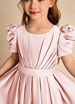 Azazie Miriam Flower Girl Dresses Blushing Pink Ball-Gown Pleated Matte Satin Dress image8