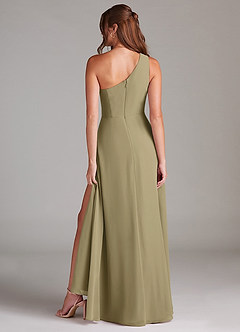 Azazie Brooke Abiti da Damigella Abito A-Line in Chiffon Monospalla Verde Muschio image7