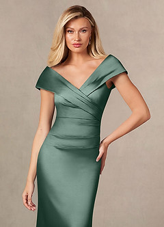 Azazie Ludlow At-home Try On Dresses Eucalyptus Mermaid Pleated Stretch Satin Dress image6