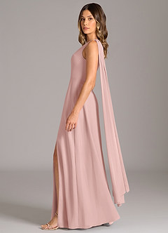 Azazie Tella Robes de demoiselle d'honneur Robe Trapèze en Mousseline de soie Asymétrique Rose Poudré image4
