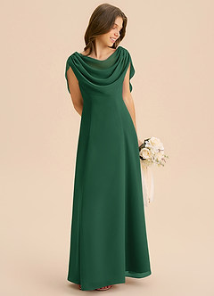 Azazie Lambie Junior Abito A-Line in Chiffon Plissettato Verde Scuro image5