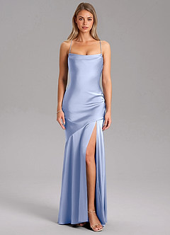 Azazie Grata Abiti da Damigella Abito Sirena in Raso Elasticizzato Spacco Laterale Ghiaccio image3