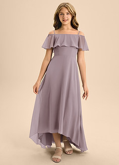 Azazie Maggie Junior A-Linie Schulterfrei Chiffon Kleid Dämmerung image5