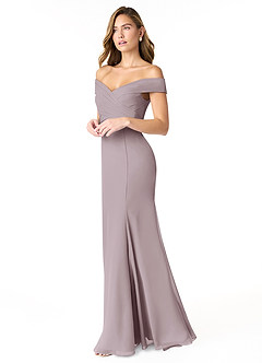 Azazie Lecia Bridesmaid Dresses Dusk Empire Off-The-Shoulder Pleated Chiffon Convertible Dress image3