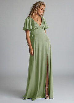 Azazie Kimber Bridesmaid Dresses Dusty Sage A-Line Ruched Stretch Satin Dress image4