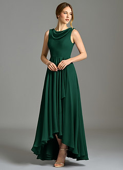 Azazie Wonderland Robes de demoiselle d'honneur Robe Trapèze en Mousseline de soie Plissée émeraude image3