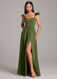 Azazie Denisse Robes de demoiselle d'honneur Robe Trapèze en Satin extensible Rayé Olive image5