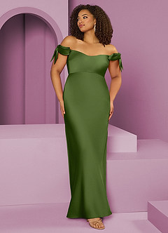 Barbie ♥ Azazie Jurken voor bruidsmeisjes Converteerbaar Jurk van Stretch Satijn met Kolom Off the Shoulder Jeneverbes image8