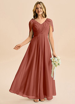 Azazie Emma Junior Robe Trapèze en Mousseline de soie Plissée Auburn image5