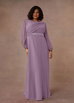 Azazie Priyanka Abiti per la Madre della Sposa Abito A-Line in Chiffon Plissettato con Scollo a Barca Glicine image1