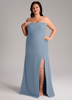 Azazie Leonis Bridesmaid Dresses Dusty Blue Sheath Strapless Chiffon Convertible Dress image12