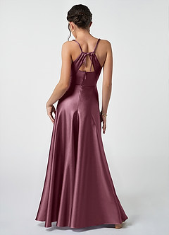 Azazie Avelina Junior Robe Trapèze en Satiné métallisé Plissée Cabernet image4