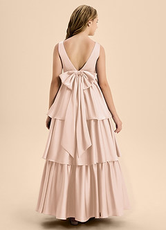 Azazie Meadowyn Junior Blushing Pink A-Line Bow Stretch Satin Dress image2