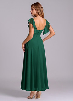 Azazie Leilani 신부 들러리 드레스 A라인 셔링 쉬폰 발목 길이 드레스 image5