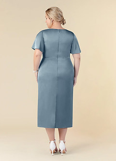 Azazie Everlyn Mère de la mariée Robes Robe Fourreau en Satin extensible Plissée Bleu Poussiéreux image8