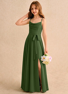Azazie Jasslyn Girls Formal Flower Girl Dresses Olive A-Line Pleated Chiffon Dress image3