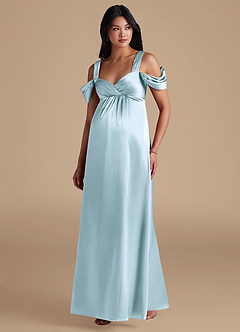 Azazie Rhea Maternity Bridesmaid Dresses A-Line Pleated Metallic Satin Floor-Length Dress image5
