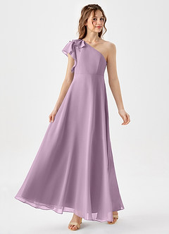 Azazie Arabella Junior A-Linie Gestreift Chiffon Kleid Blauregen image4