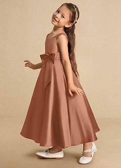 Azazie Lindy Flower Girl Dresses Bronzer A-Line Pleated Matte Satin Dress image9