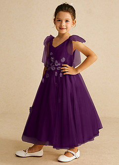 Azazie Minia Flower Girl Dresses Grape A-Line Bow Matte Satin Dress image5
