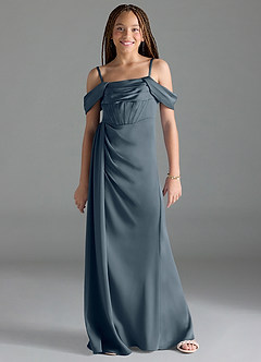 Azazie Amyra Junior Twilight Sheath Off the Shoulder Stretch Satin Dress image1