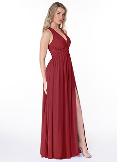 Azazie Jaclyn Brautjungfernkleider A-Linie Plissee Chiffon Kleid Granatapfelrot image4