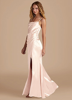Azazie Marzia Bridesmaid Dresses Rose Gold Mermaid Pleated Metallic Satin Dress image2