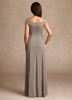 Azazie Ewa Mother of the Bride Dresses Taupe A-Line Off the Shoulder Mesh Dress image8