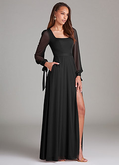 Azazie Leonia Bridesmaid Dresses Black A-Line Long Sleeve Mesh Dress image3