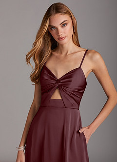 Azazie Jenna Bridesmaid Dresses Sangria A-Line Pleated Stretch Satin Dress image5