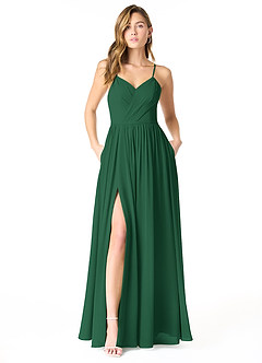 Azazie Cora Bridesmaid Dresses Dark Green A-Line Pleated Chiffon Dress image1