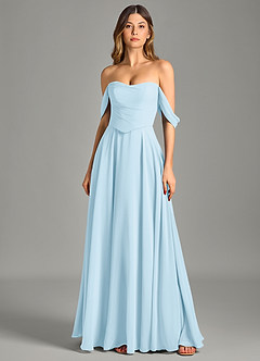 Azazie Chelsey Bridesmaid Dresses Sky Blue A-Line Off the Shoulder Chiffon Convertible Dress image6