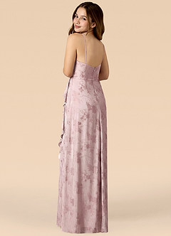 Azazie Kaylee Junior Formal Robe Trapèze en Jacquard Plissée Ombre à Paupières Rose Florale image2