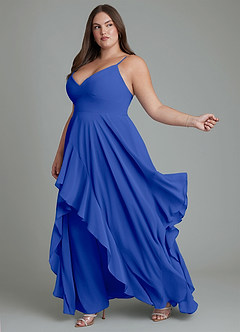 Azazie Zaina Brautjungfernkleider A-Linie Chiffon Kleid Königsblau image10