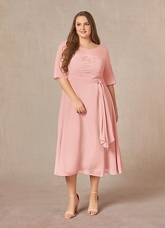 Azazie Naomi Kleider für die Brautmutter A-Linie Bootshals Gefaltet Chiffon Kleid Rosettenrosa image12