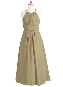 Azazie Bonnie Junior Moss Green A-Line Pleated Chiffon Dress image5