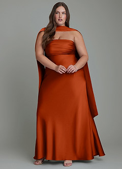 Azazie Saylor Jurken voor bruidsmeisjes Jurk van Stretch Satijn met Zeemeermin Strapless Paprika image15