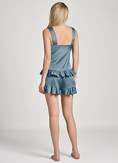 front Satin Ruffle Top and Shorts Pajama Set